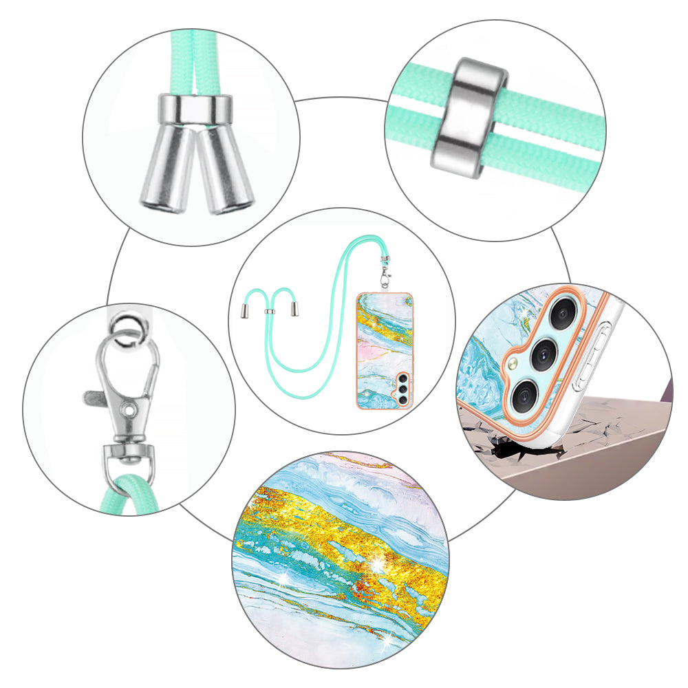 YB IMD Series-9 Marble Pattern Phone Case for Samsung Galaxy A24 4G IMD Electroplating TPU Cover with Lanyard YB IMD Series-9 Marble Pattern Phone Case for Samsung Galaxy A24 4G IMD Electroplating TPU Cover with Lanyard